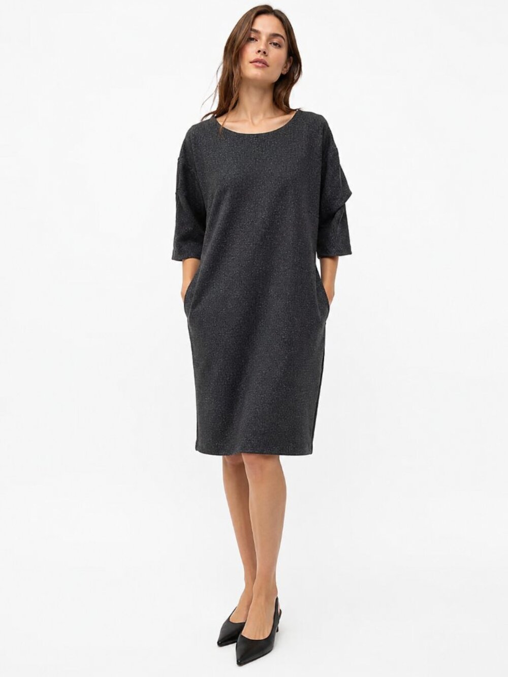CRISTINA GAVIOLI COLLECTION DARK GREY SHORT SLEEVE SHIFT DRESS - 8